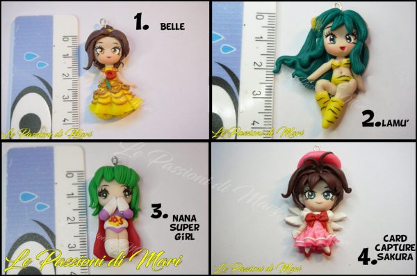 Chibi Belle- Lamù - Nana supergirl- Card capture sakura Pendant Polymer clay