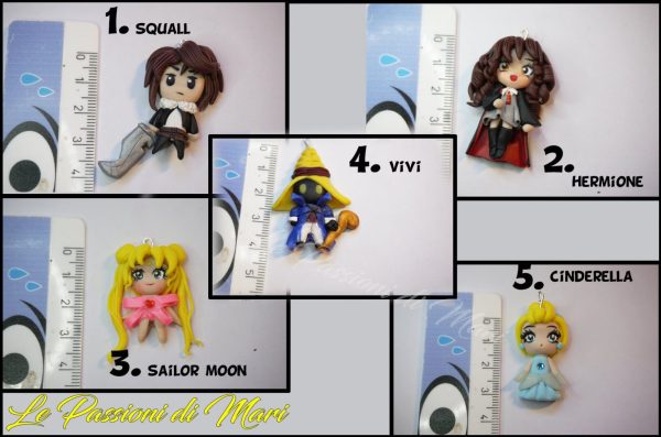 Chibi Squall- Hermione - sailor moon- Vivi - Cinderella Pendant Polymer clay