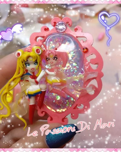 Sailor Moon And SailorChibi moon  cameo frame handmade polymer clay