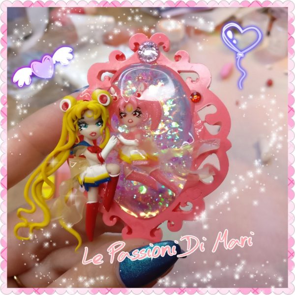 Sailor Moon And SailorChibi moon  cameo frame handmade polymer clay