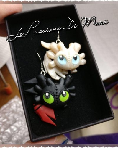 Handmade Toothless and his new love. Dragon Trainer Earrings MADE TO ORDER