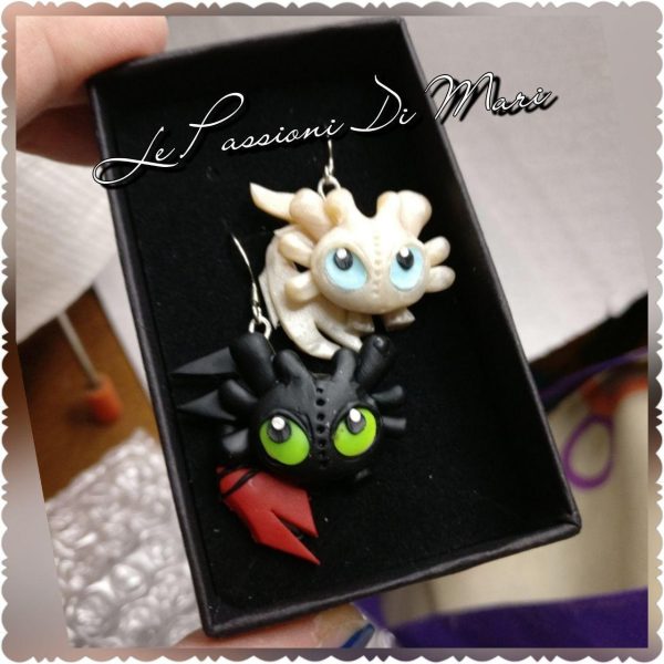 Handmade Toothless and his new love. Dragon Trainer Earrings MADE TO ORDER